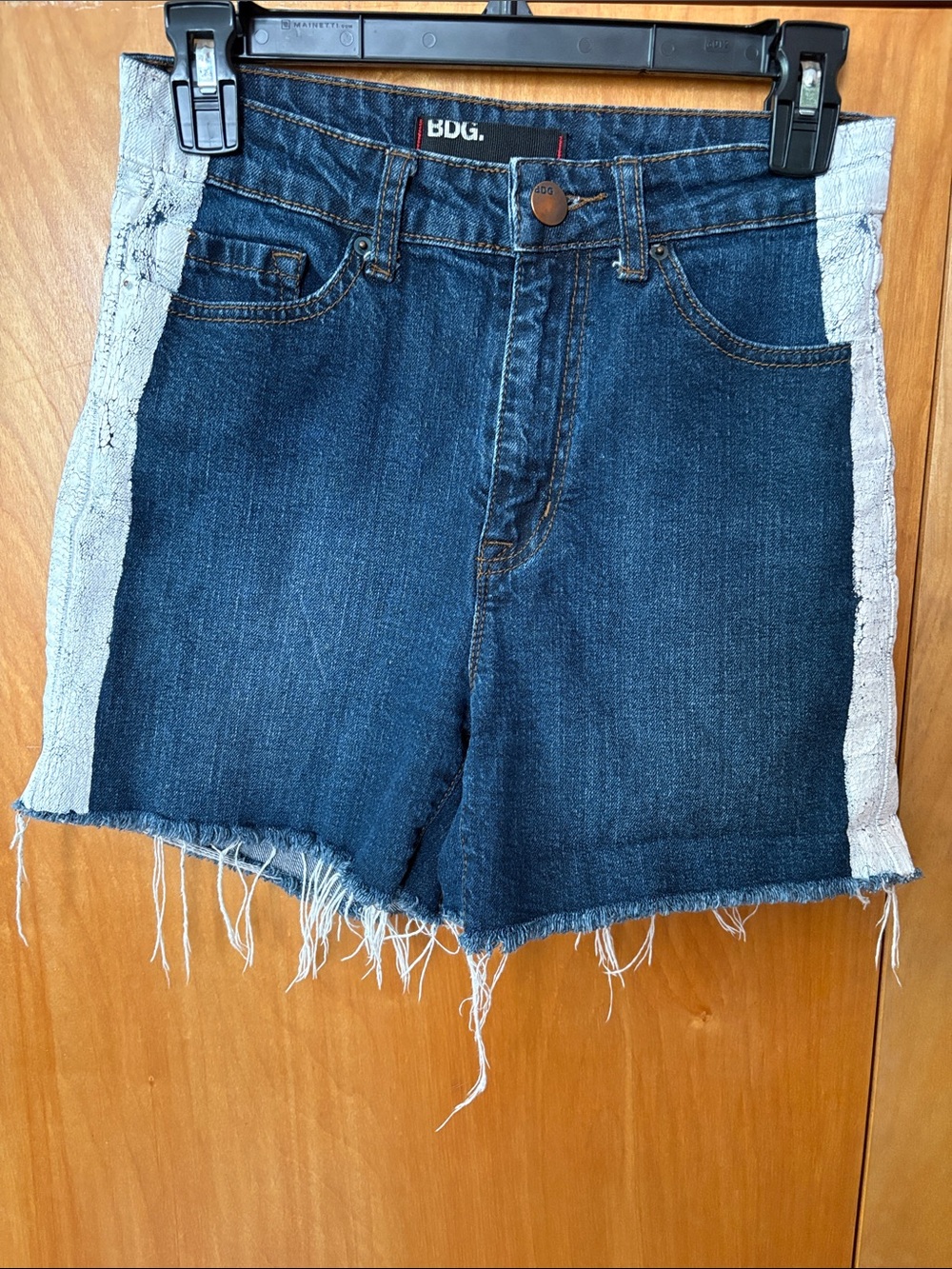 BDG Urban Outfitters Pax High Rise Painted Tuxedo Stripe Denim Shorts size 27